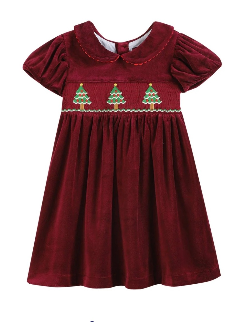 Lil Cactus Infant Burgundy Velvet Cotton Christmas Tree Smocked Dress 6-12 Month